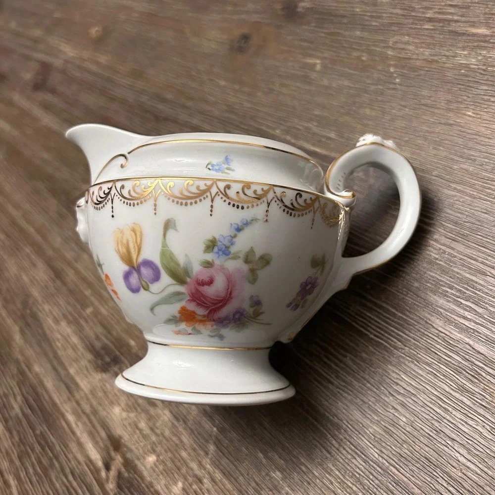 Vintage‎ porcelain Floral Creamer White Gold Gilt Rosenthal Empire